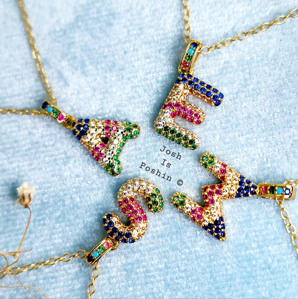 Letter Pendant Necklaces In 14k Yellow Gold Over Sterling Silver